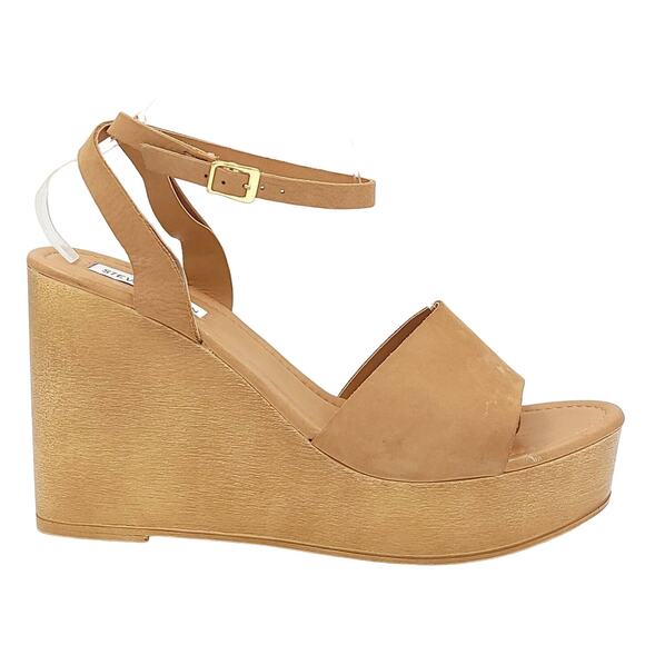 Steve Madden Women Strappy Wooden Wedge Sandals Welsh Size US 11 Camel Nubuck - Picture 8 of 13